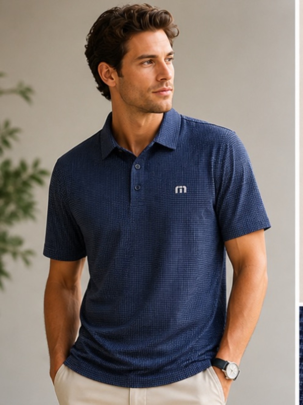 TravisMathew Small-Check Navy Polo